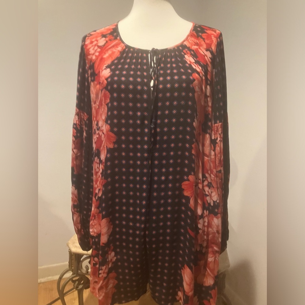 Free People Boho Sunset Boulevard Floral Romper, Long Ballon Sleeves Size XS